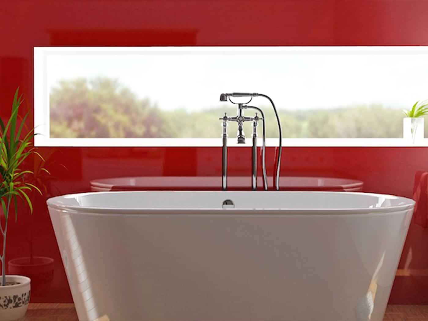 red color glass in bathroom