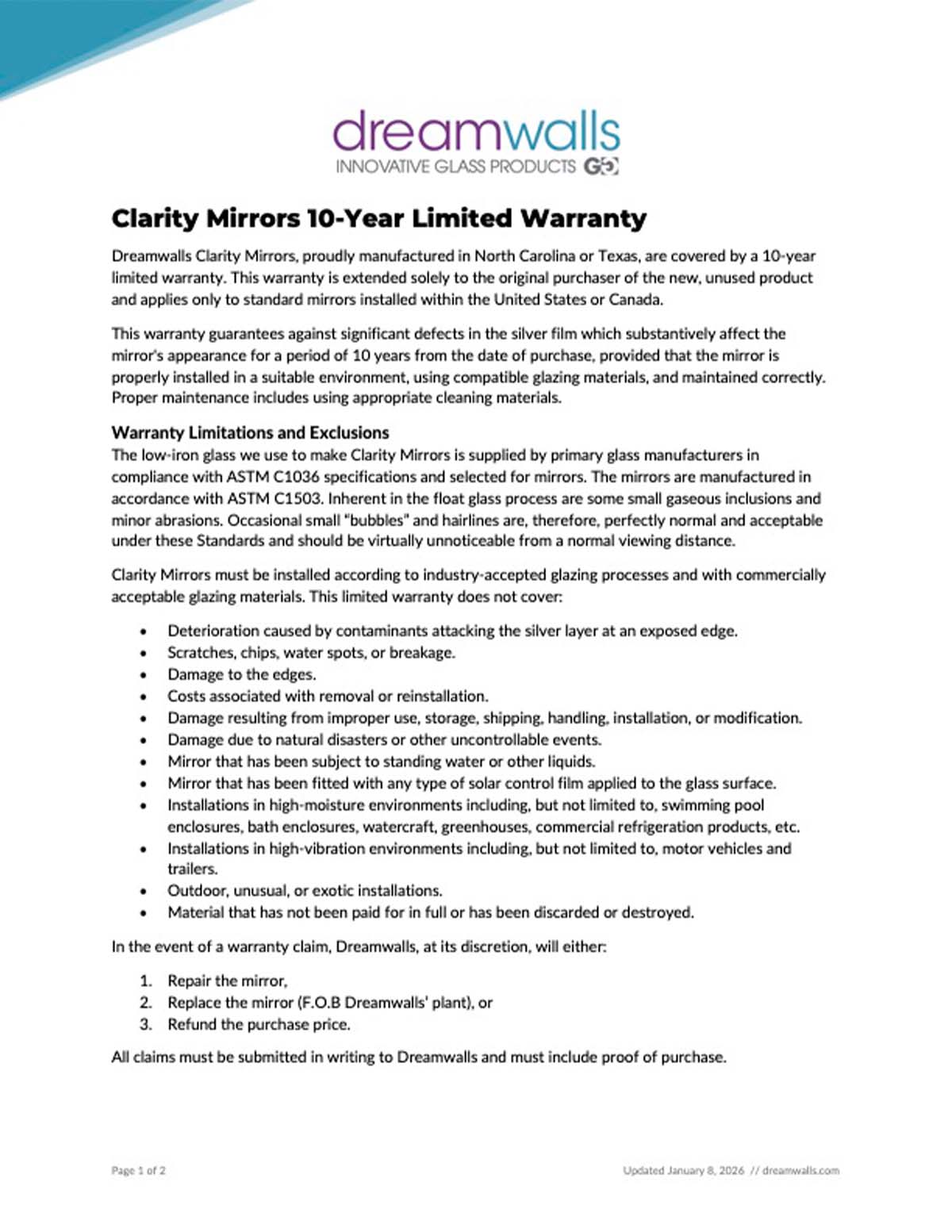 clarity mirror warranty-preview