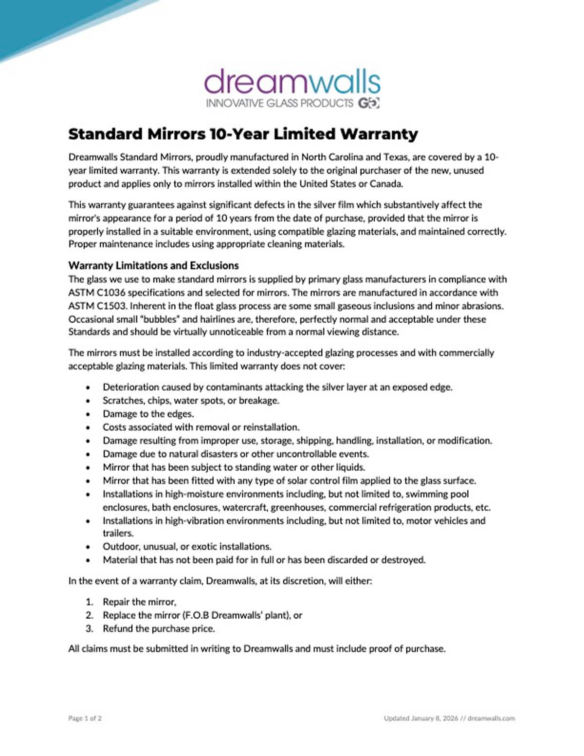 standard mirrors warranty-preview