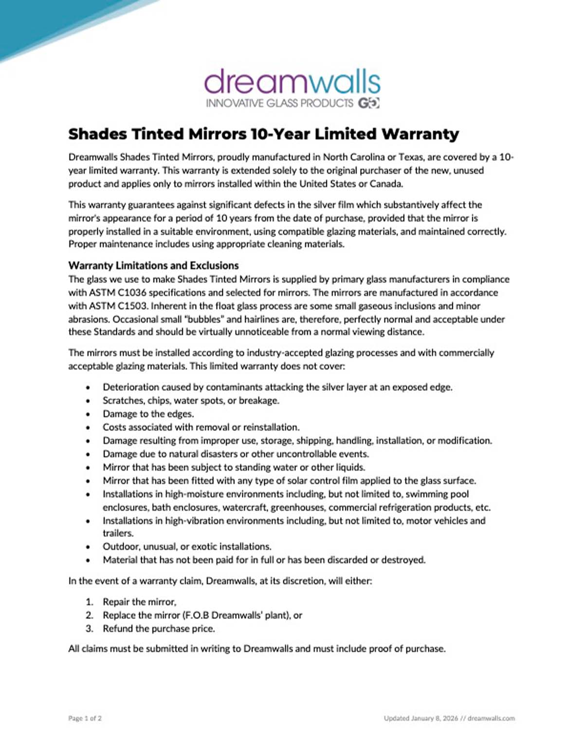 tinted mirrors warranty-preview